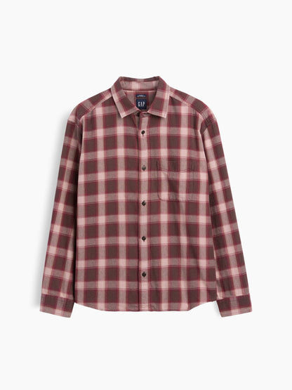 Bordo Twill Relaxed Kareli Gömlek