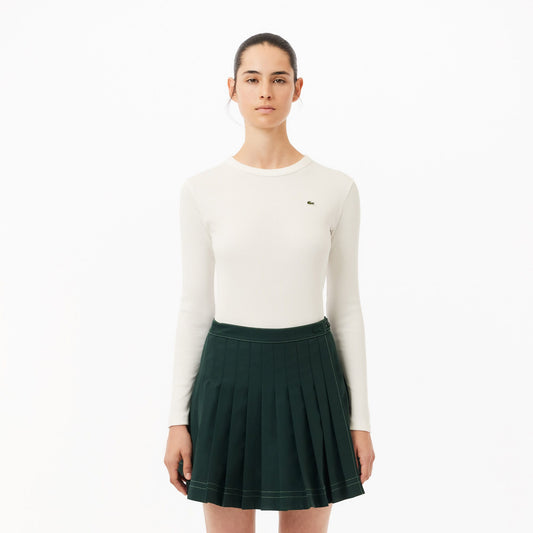 Lacoste Slim Fit Uzun Kollu Kadın Beyaz Tişört