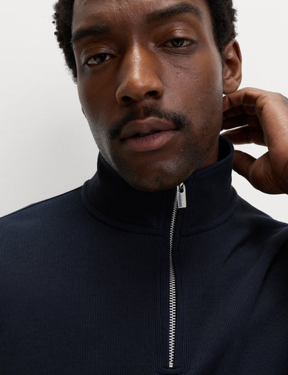 Pamuklu Karışımlı Yarım Fermuarlı Sweatshirt