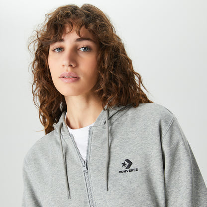 Converse Go-to Embroidered Star Chevron Standard Fit Full-zip Unisex Gri Kapüşonlu Eşofman Üstü