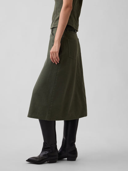 Haki Twill Midi Etek