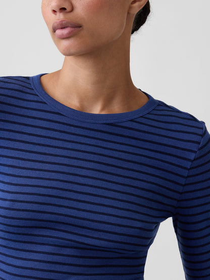 Koyu Mavi Modern Fitilli Bisiklet Yaka T-shirt