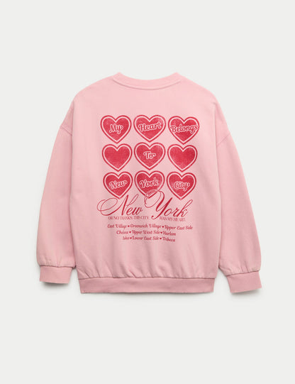 Pamuk Karışımlı New York Heart Baskılı Sweatshirt (6-16 yaş)