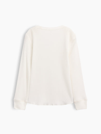 Beyaz Waffle-knit Bisiklet Yaka T-shirt