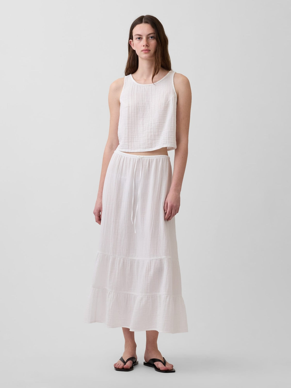 Beyaz Pamuk Gauze Tiered Easy Maxi Etek