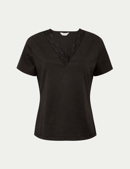 Dantel Detaylı V Yaka T-shirt
