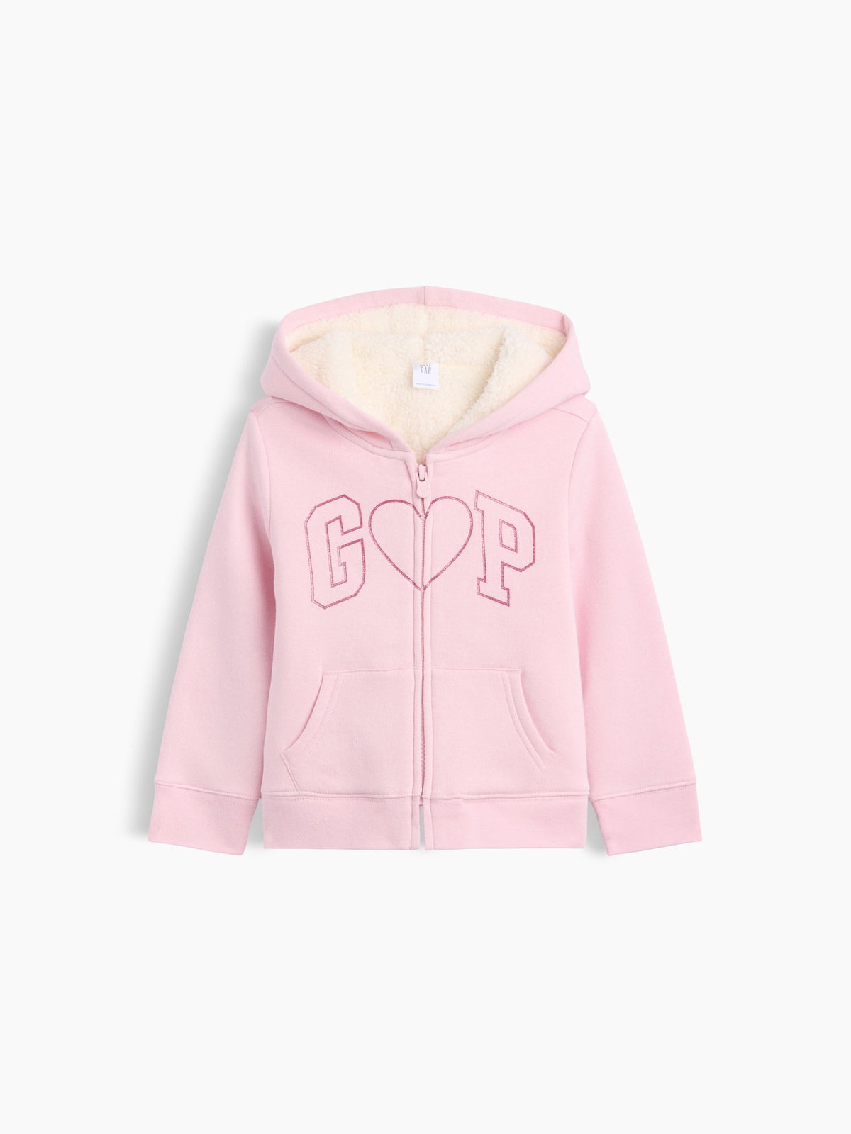 Açık Pembe Sherpa Astarlı Logo Fermuarlı Sweatshirt