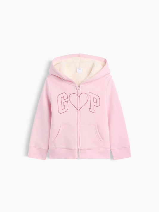 Açık Pembe Sherpa Astarlı Logo Fermuarlı Sweatshirt