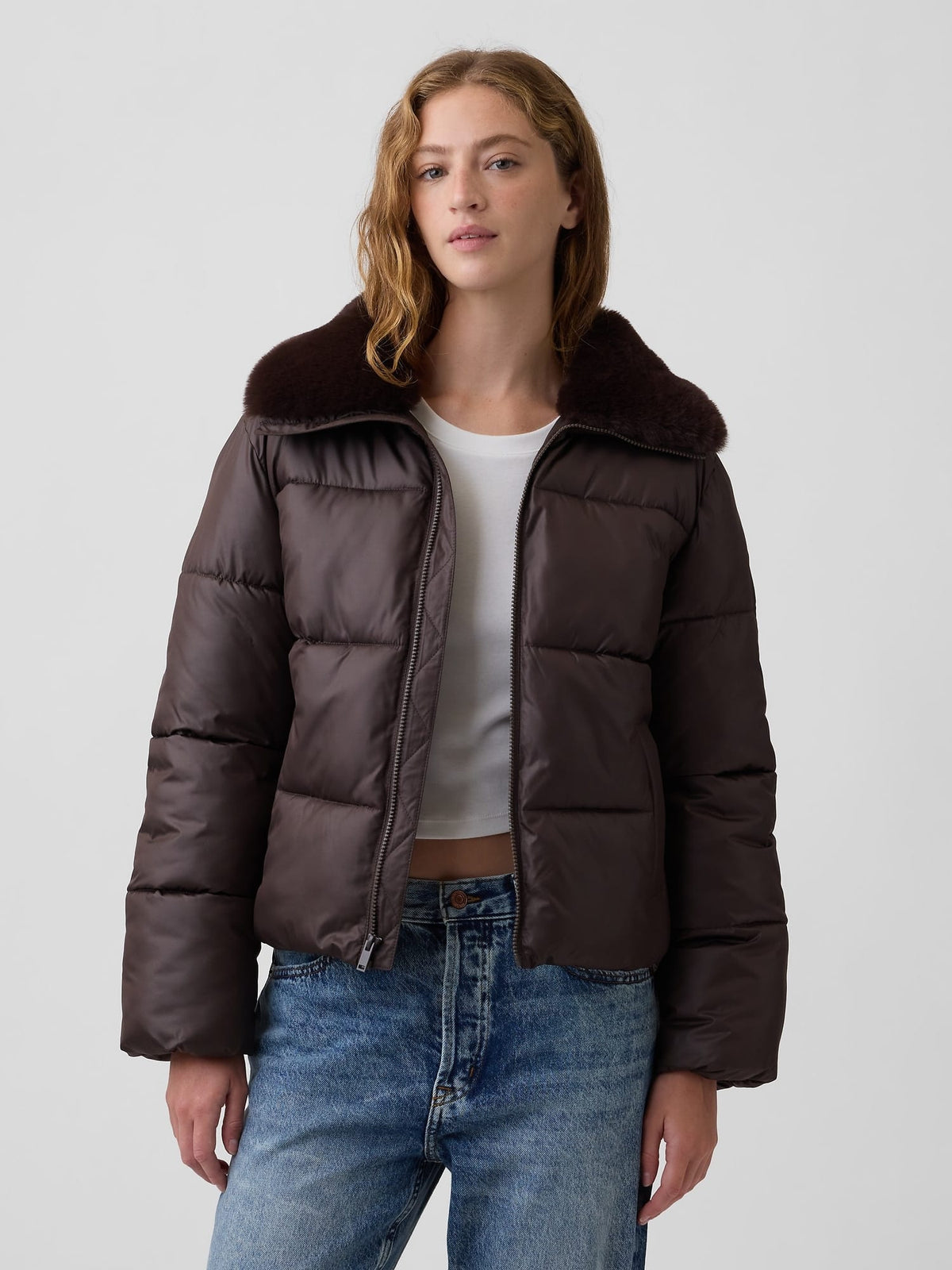 Kahverengi Relaxed Quilted Puffer Şişme Ceket