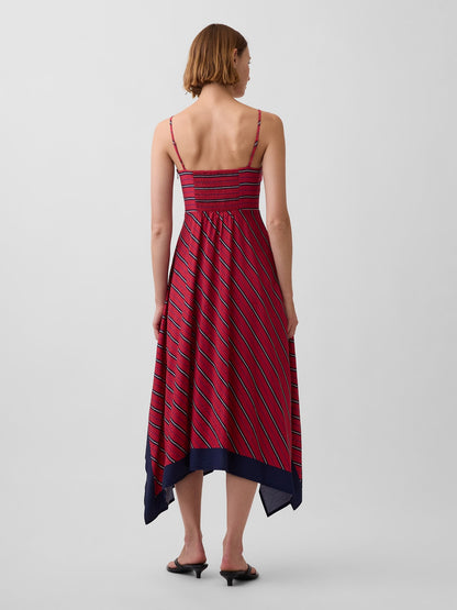 Kırmızı Çizgili Handkerchief Midi Elbise