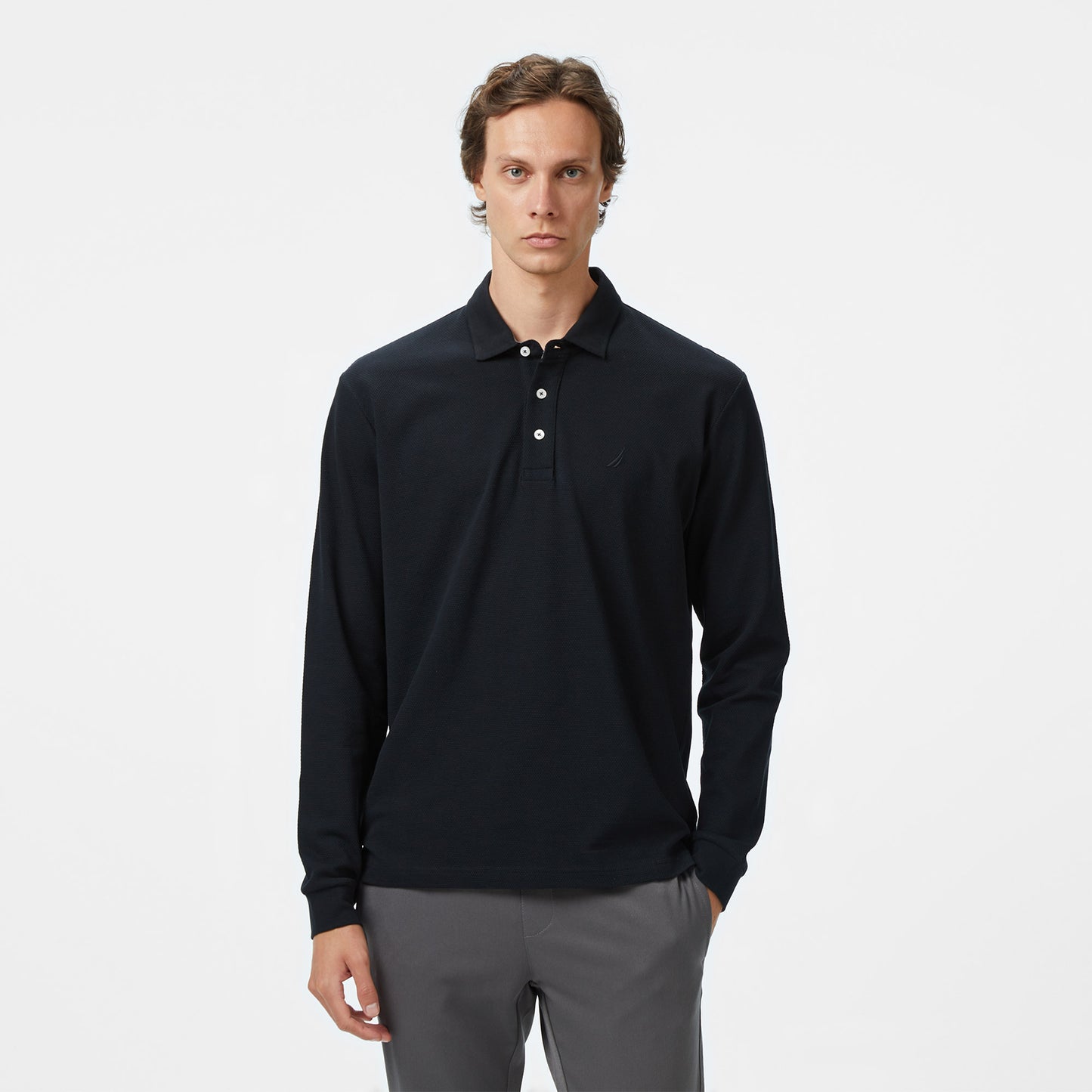 Nautica Erkek Siyah Classic Fit Uzun Kollu Polo