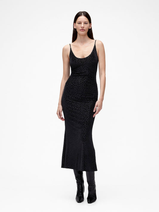 Siyah Gapstudio Yanık Kadife Leopar Slip Elbise