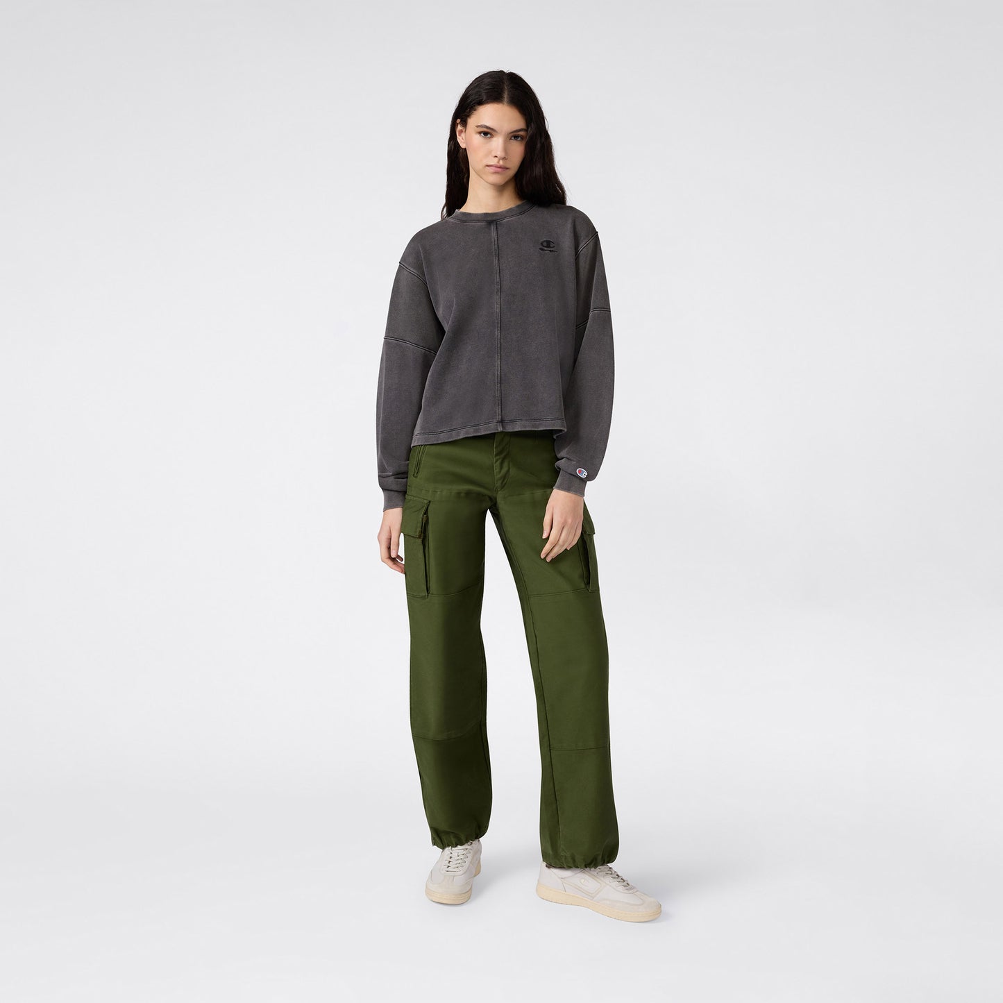 Champion Crewneck Regular Fit Kadın Gri Sweatshirt