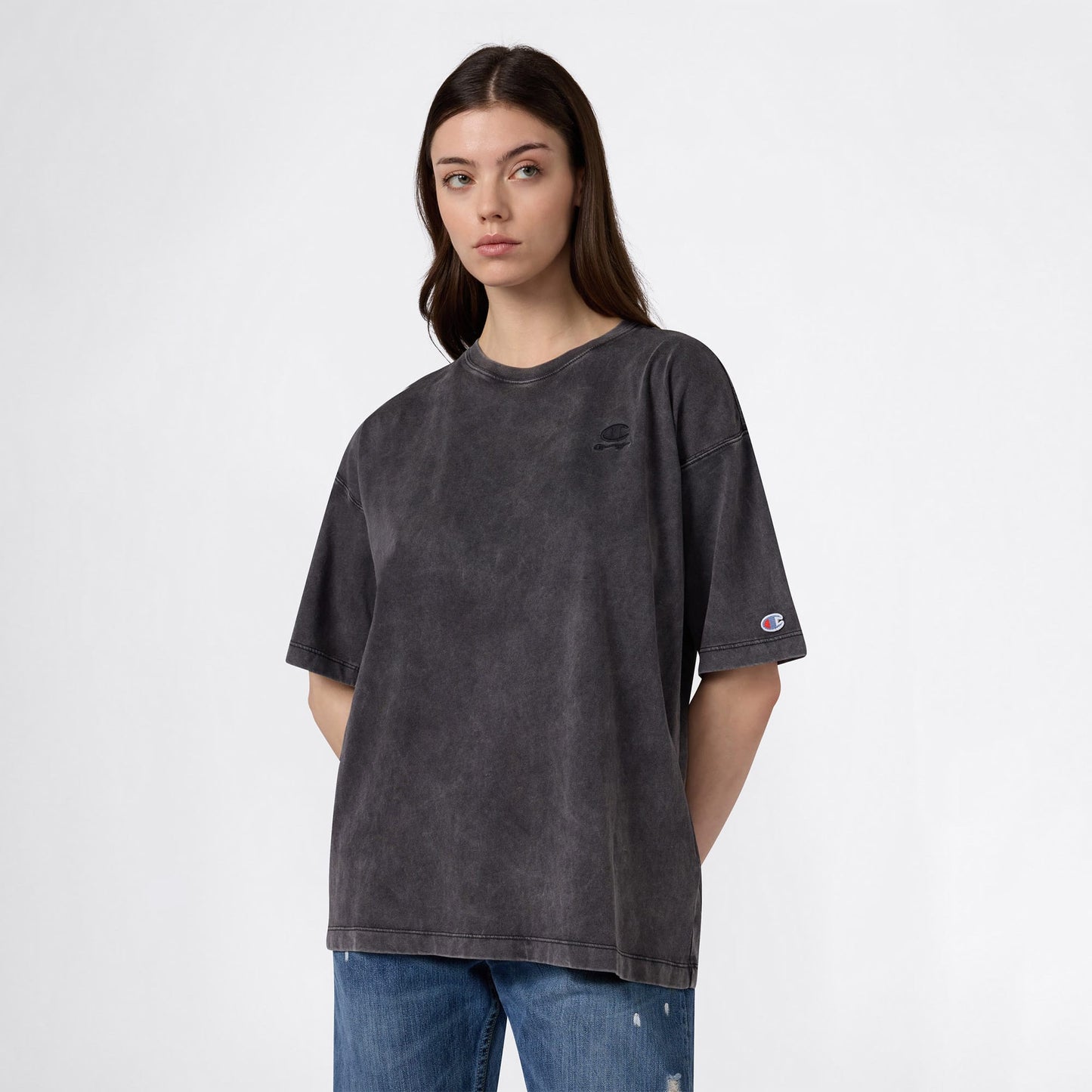Champion Crewneck Regular Fit Kadın Gri T-shirt
