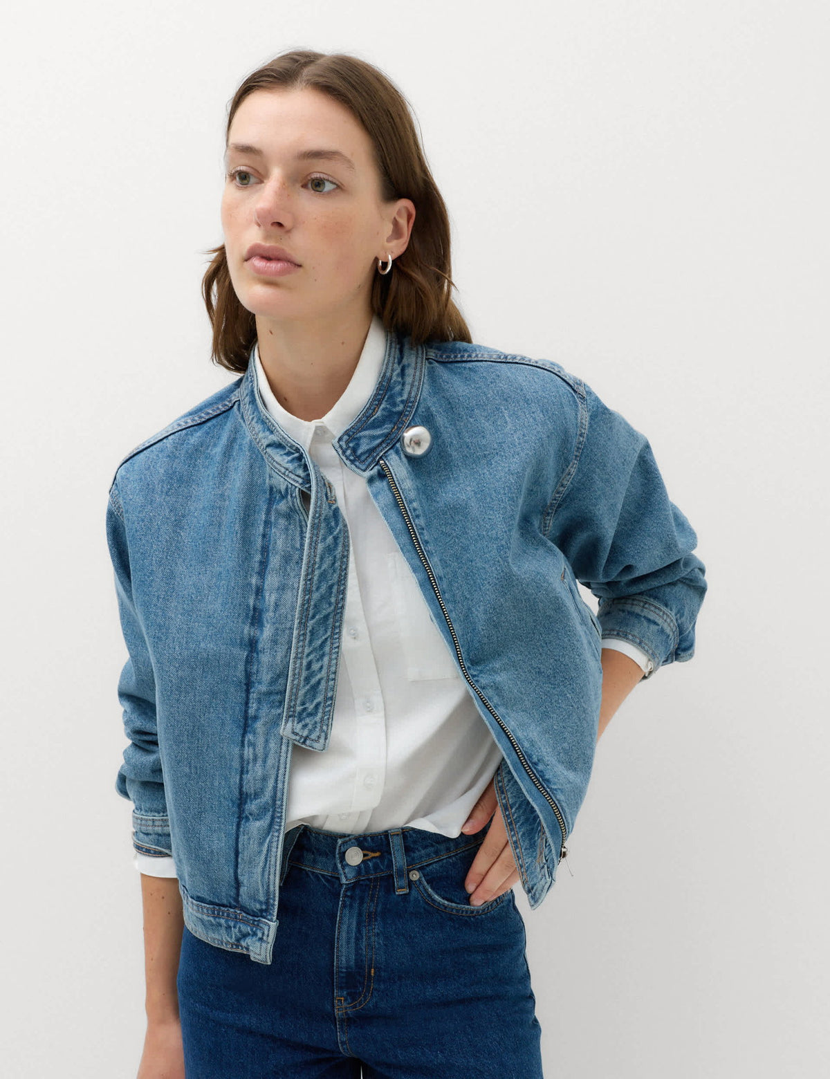 Funnel Yaka Denim Ceket