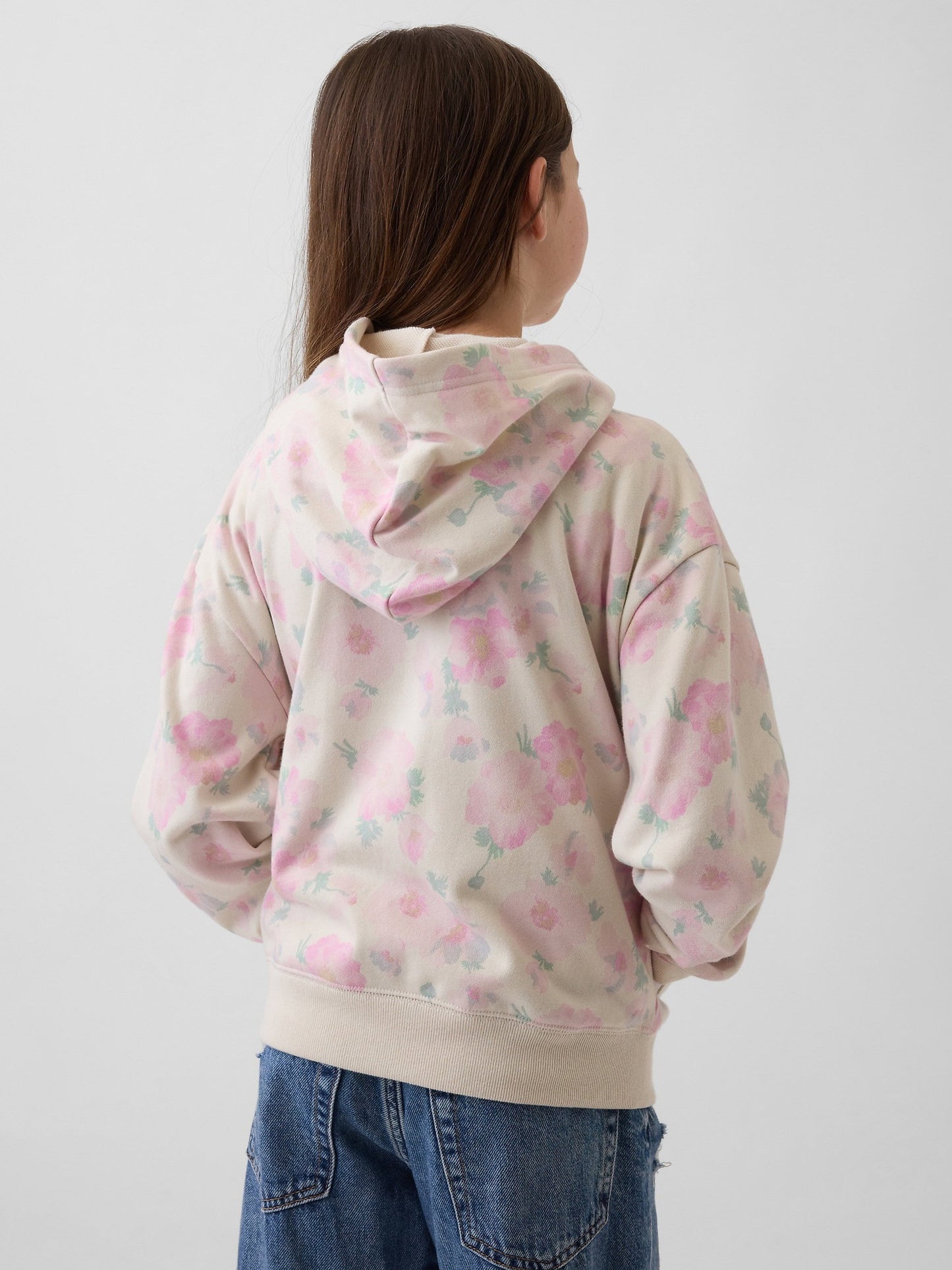 Açık Pembe Relaxed Gap Logo Fransız Havlu Kumaş Fermuarlı Sweatshirt