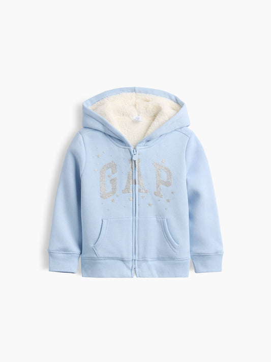 Açık Mavi Sherpa Astarlı Logo Fermuarlı Sweatshirt