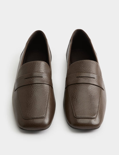 Deri Düz Kare Burunlu Loafer