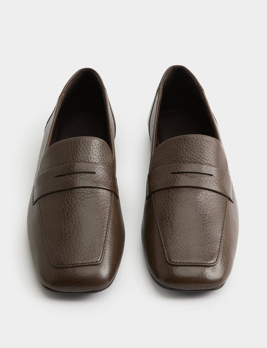 Deri Düz Kare Burunlu Loafer