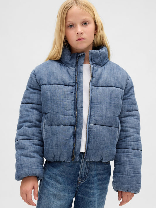 Mavi Cozy-lined Denim Şişme Puffer Mont
