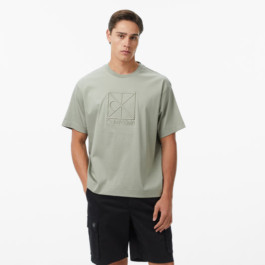 Calvin Klein Relaxed Premium Interlock Emblem Erkek Bej T-shirt