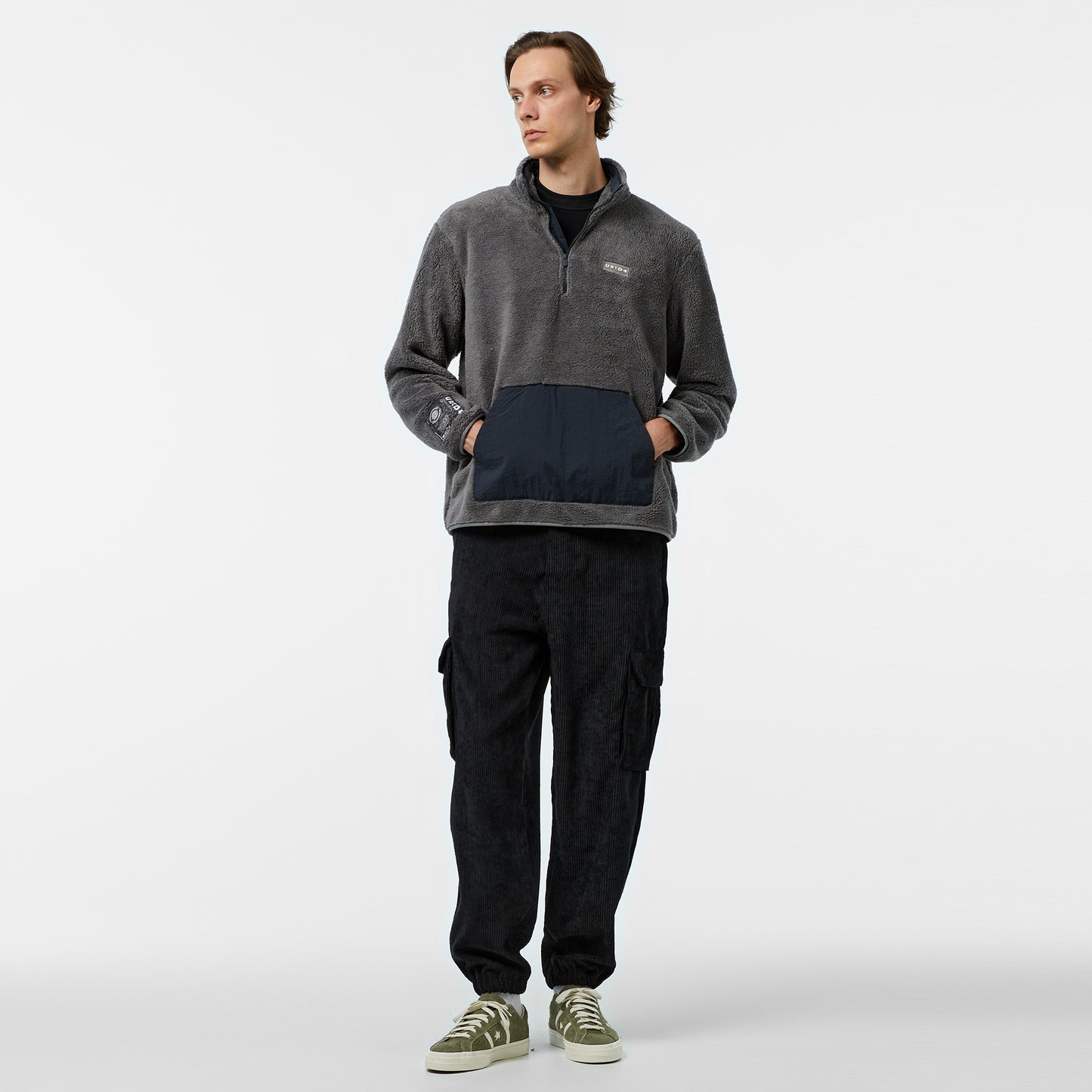 United4 Sherpa Half Zip Erkek Gri Hoodie