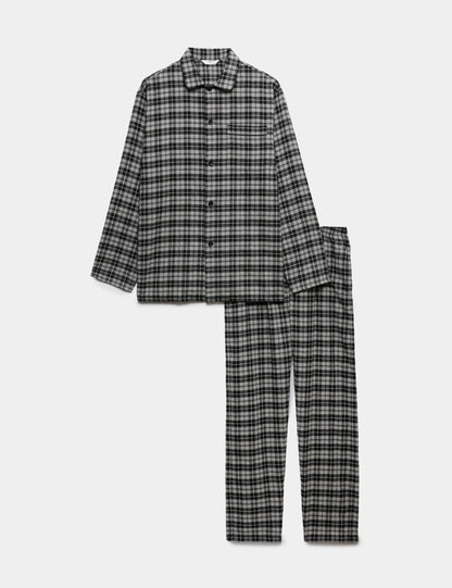 Saf Pamuklu Ekose Desenli Pijama Takımı