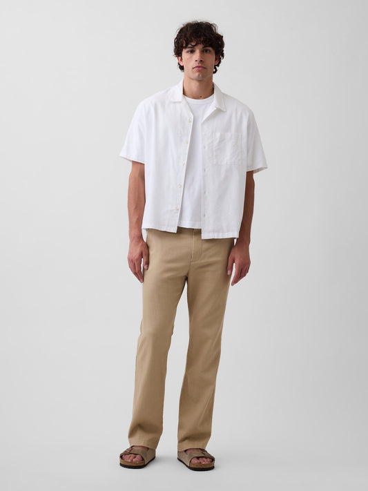 Bej Keten Pamuk Karışımlı Relaxed Straight Pantolon