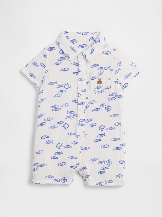 Beyaz Baby Brannan Bear Baskılı Tulum