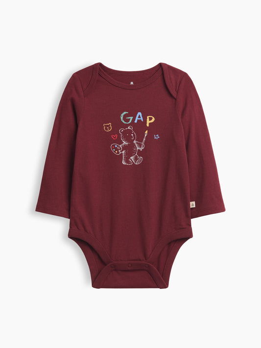 Bordo Grafik Baskılı Bodysuit