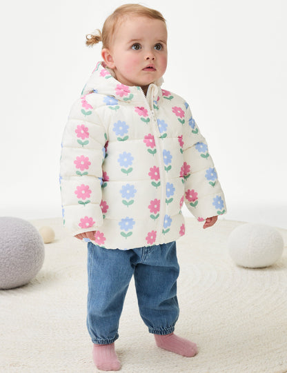 Stormwear™ Çiçek Desenli Puffer Şişme Mont (0-3 Yaş)