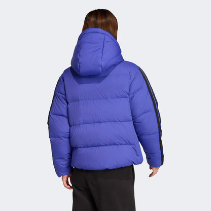 Adidas Essentials Climawarm 3 Stripes Puffer Down Kapüşonlu Kadın Mavi Outdoor Montu