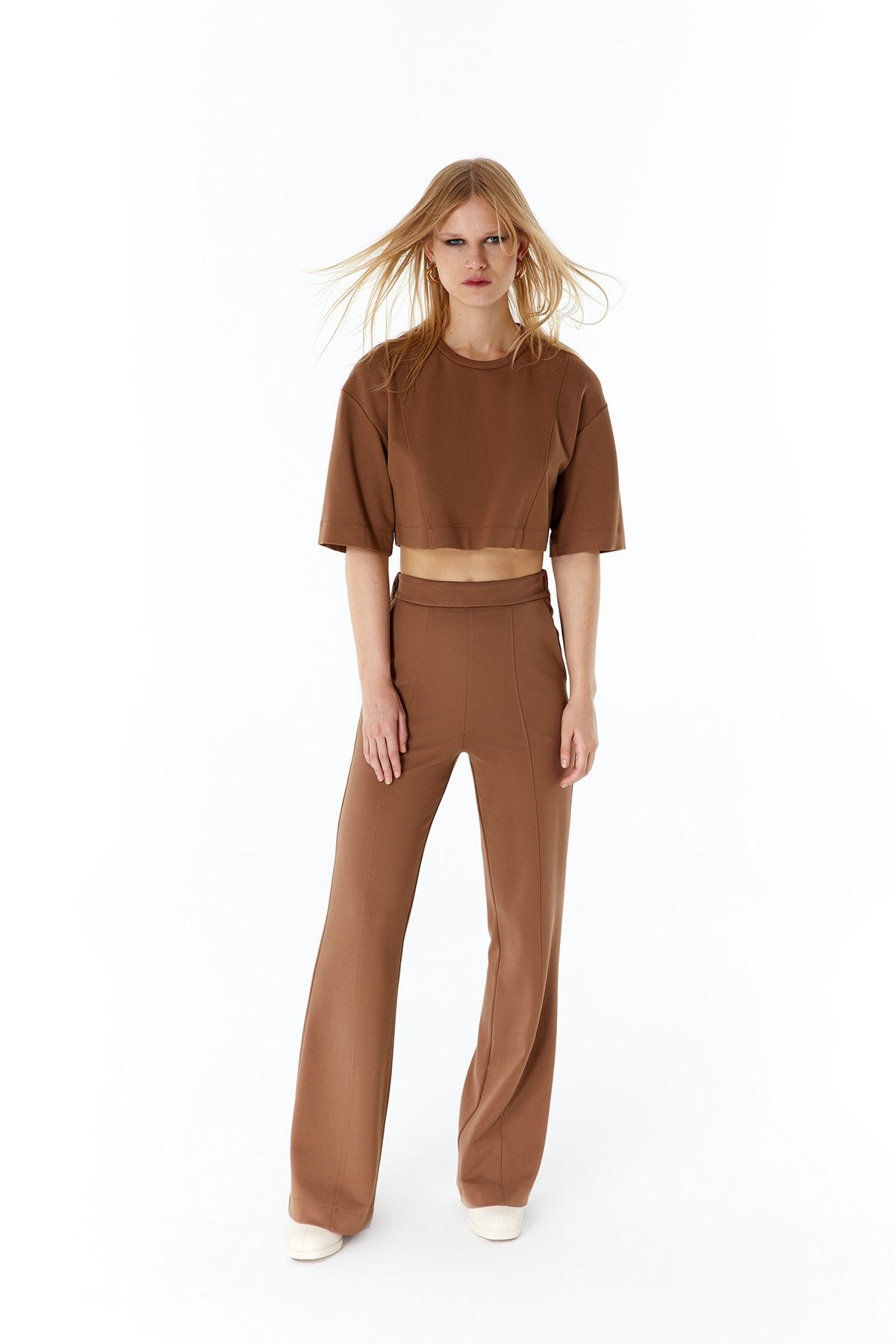 Camel Basic Crop T-shirt