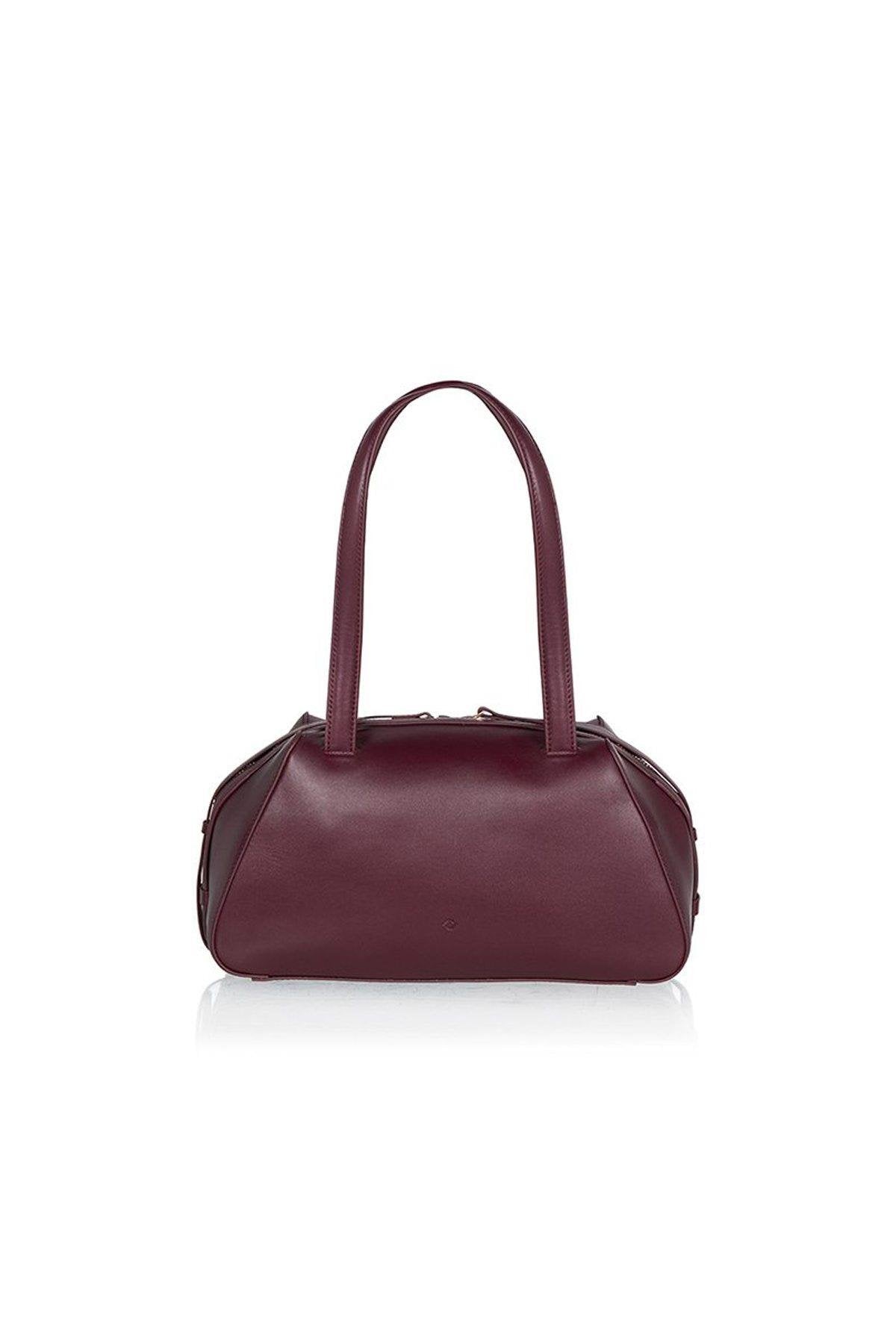 Çapraz Askılı Mini Bordo Deri Çanta