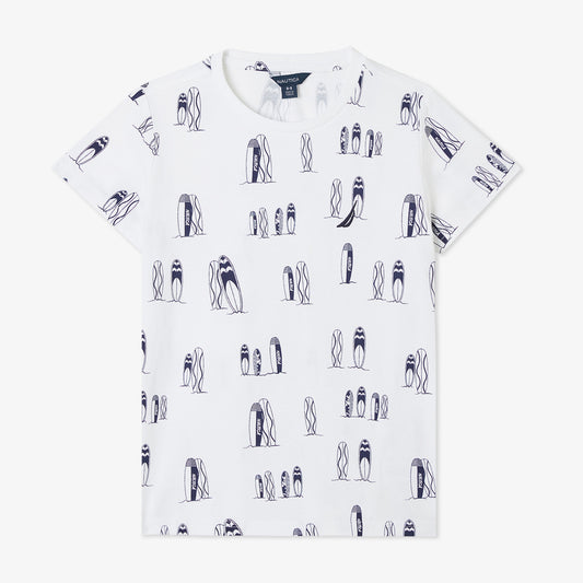 Nautica Erkek Çocuk Beyaz Regular Fit Baskılı T-shirt