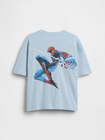 Açık Mavi Marvel Oversized Grafik Baskılı T-shirt