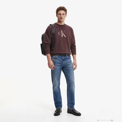 Calvin Klein Premium Terry Monologo Erkek Kahverengi Sweatshirt