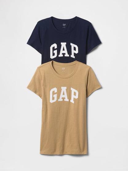 Koyu Bej 2'li Gap Logo Kısa Kollu T-shirt Seti