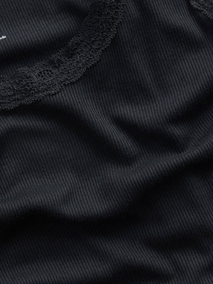 Siyah Mini Fitilli Dantel Detaylı Askılı Pijama Üstü