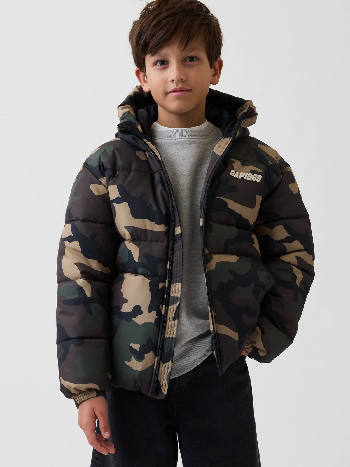 Kamuflaj Midweight Hooded Puffer Şişme Ceket