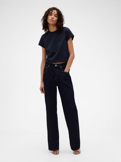 Lacivert Gap × Victoria Beckham Organik Pamuk Logo Crop T-shirt