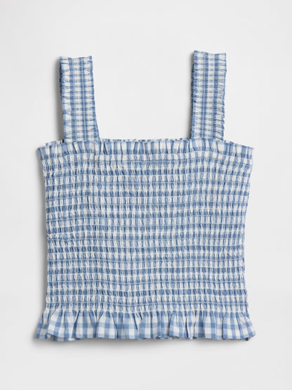 Lacivert Smocked Peplum Bluz