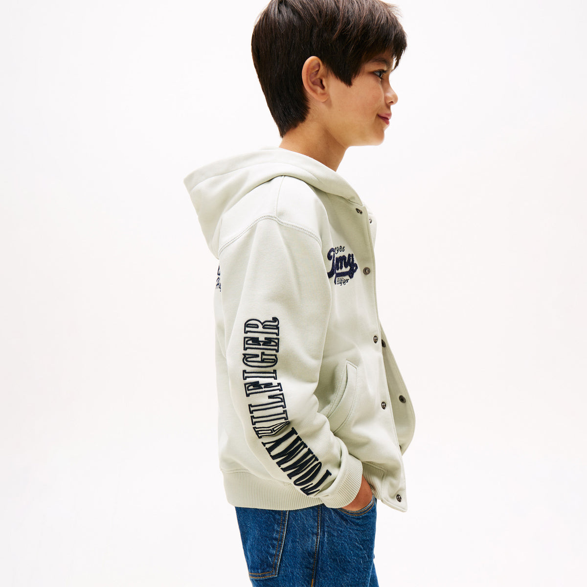 Tommy Hilfiger Varsity Graphic Snap Button Çocuk Bej Sweatshirt