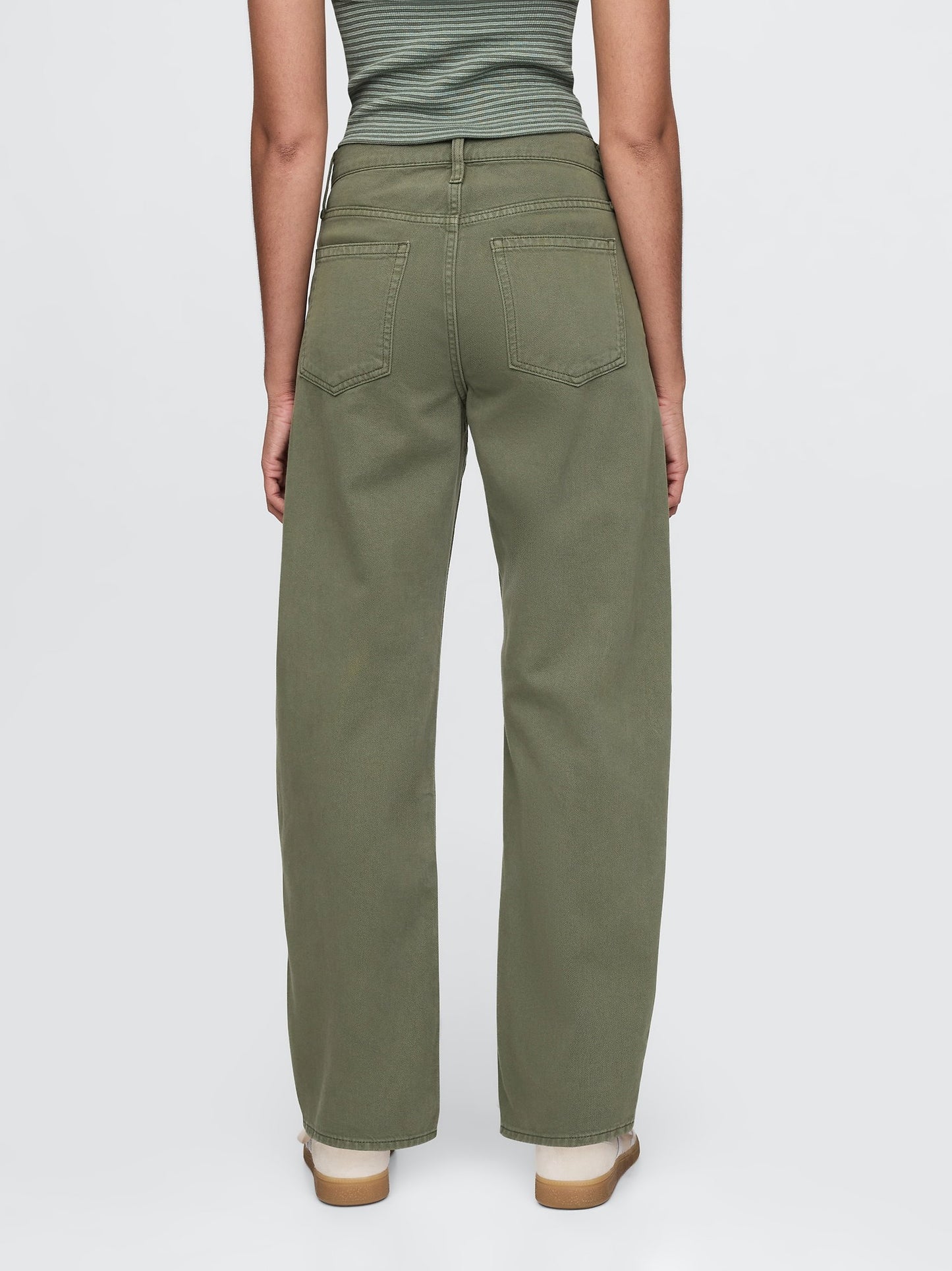 Haki High Rise Barrel Jean Pantolon