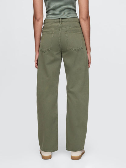 Haki High Rise Barrel Jean Pantolon