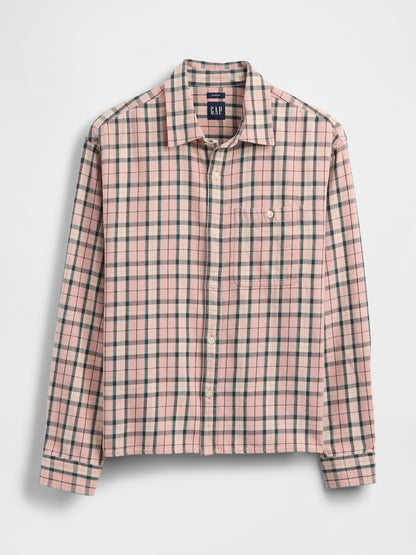 Açık Pembe Sunwashed Twill Straight-hem Gömlek