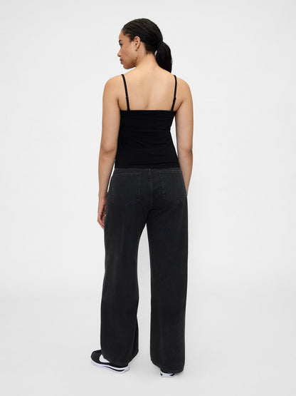 Siyah High Rise Wide-leg Jean Pantolon