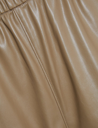 Deri Görünümlü Wide Leg Pantolon