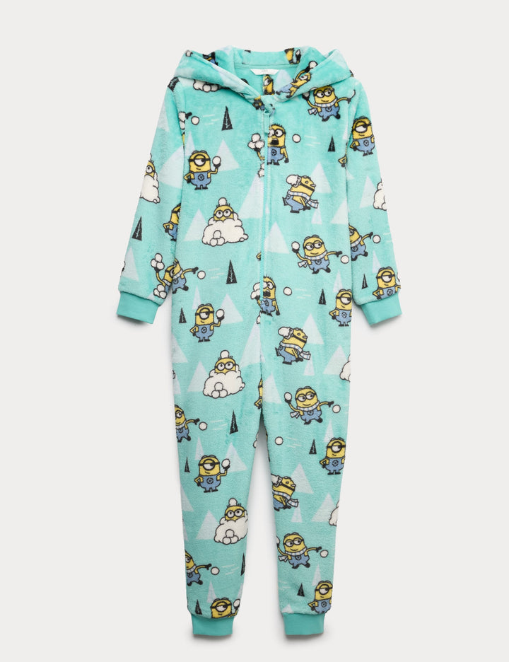 Minions Baskılı Kapüşonlu Polar Tulum