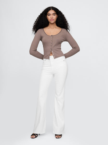 Beyaz High Rise '70s Flare Jean Pantolon
